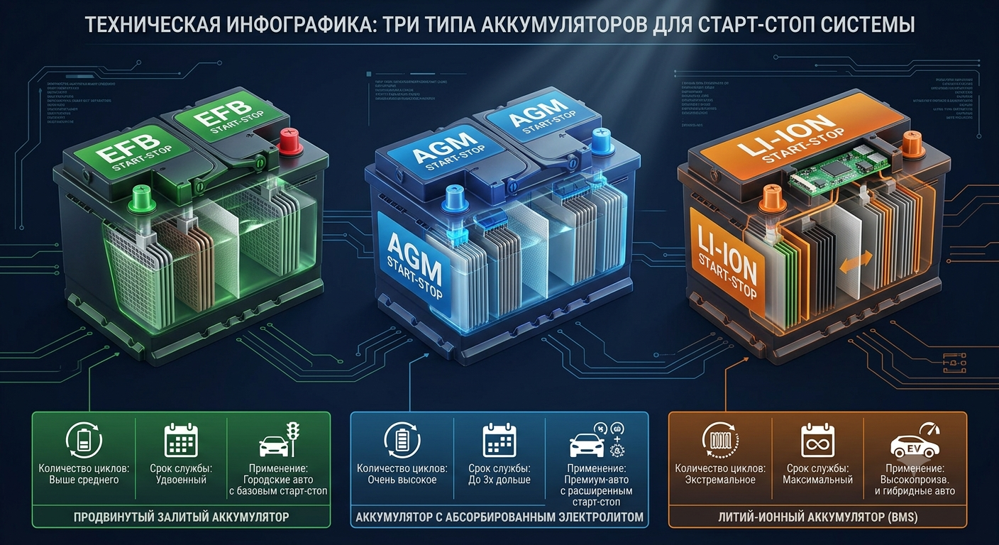 Аккумуляторы с системой старт стоп: Топ 3 лучших производителя 2026